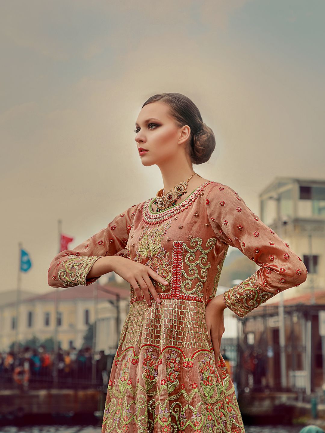 Peach Geomatric Layer Maxi